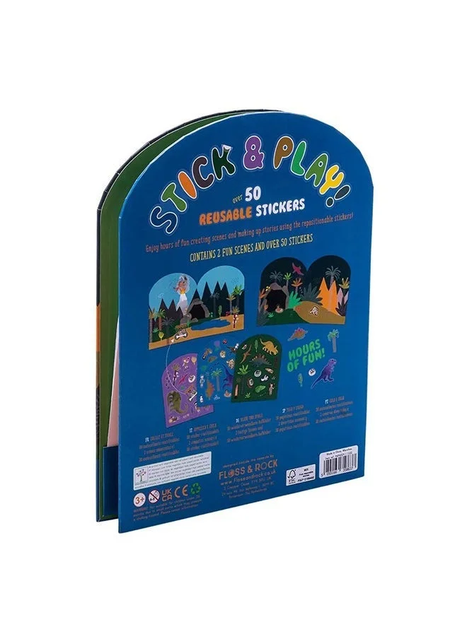 Floss & Rock Dino Stick & Play | Reusable Dinosaur Sticker Activity Set with 50+ Stickers & Fold-Out Play Scenes | Creative Fun for Kids