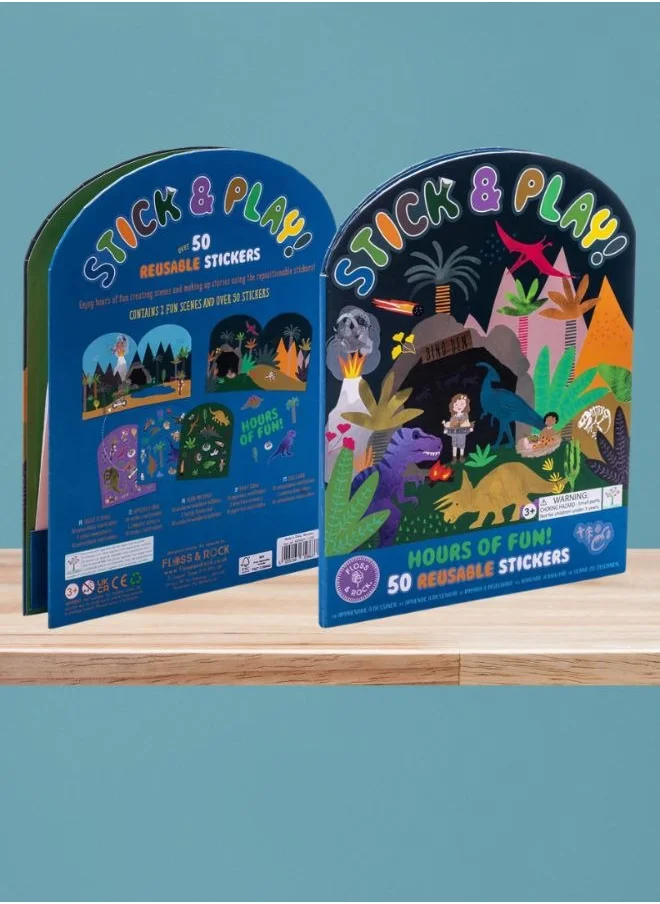 Floss & Rock Dino Stick & Play | Reusable Dinosaur Sticker Activity Set with 50+ Stickers & Fold-Out Play Scenes | Creative Fun for Kids