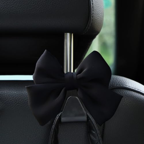 KHGUZ Car Seat Headrest Hook, 2PCS Cute Bow Knot Vehicle Seatback Hanging Storage Organizer, Seat Back Hanger for Purse Coat Umbrella, Universal Automotive Interior Decor Accessories (Black) - Image 3