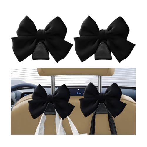 KHGUZ Car Seat Headrest Hook, 2PCS Cute Bow Knot Vehicle Seatback Hanging Storage Organizer, Seat Back Hanger for Purse Coat Umbrella, Universal Automotive Interior Decor Accessories (Black) - Image 1