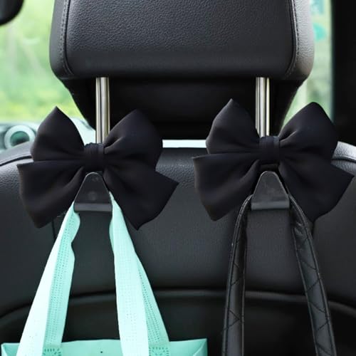 KHGUZ Car Seat Headrest Hook, 2PCS Cute Bow Knot Vehicle Seatback Hanging Storage Organizer, Seat Back Hanger for Purse Coat Umbrella, Universal Automotive Interior Decor Accessories (Black) - Image 4