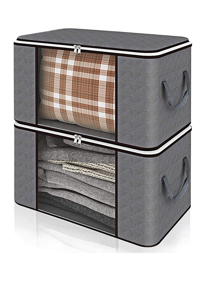 Loquat 2-Piece Zipped Large Foldable Storage Bag Organizer With Reinforced Handle Grey/White/Black 60x40x35cm - Image 1