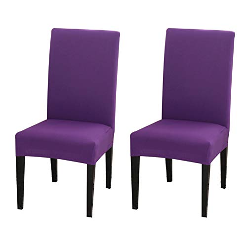 Dimatic 2 Pack Dining Chair Covers, Stretch Spandex Removable Washable Protector Chair Slipcovers for Dining Room Kitchen Hotel (Purple) - Image 1