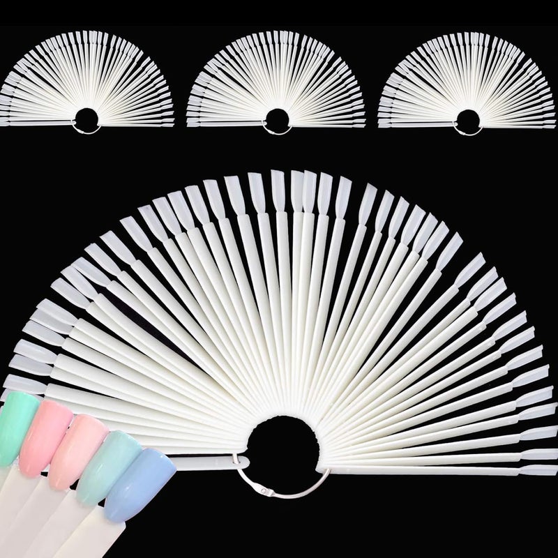 200 Tips Natural Nail Swatches Sticks Nail Art Supplies for Nail Art Polish Display and Home DIY Transparent Nail Practice Tips Sample Sticks Color Display Board Accessories with Ring