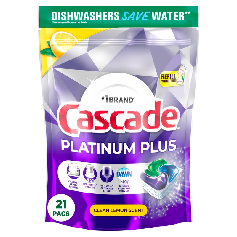 Cascade Platinum Plus Dishwasher Pods Dishwasher Detergent Dishwasher Soap Dish Tabs Dishwashing Tablets Dish Detergent Lemon Actionpacs 21 Count