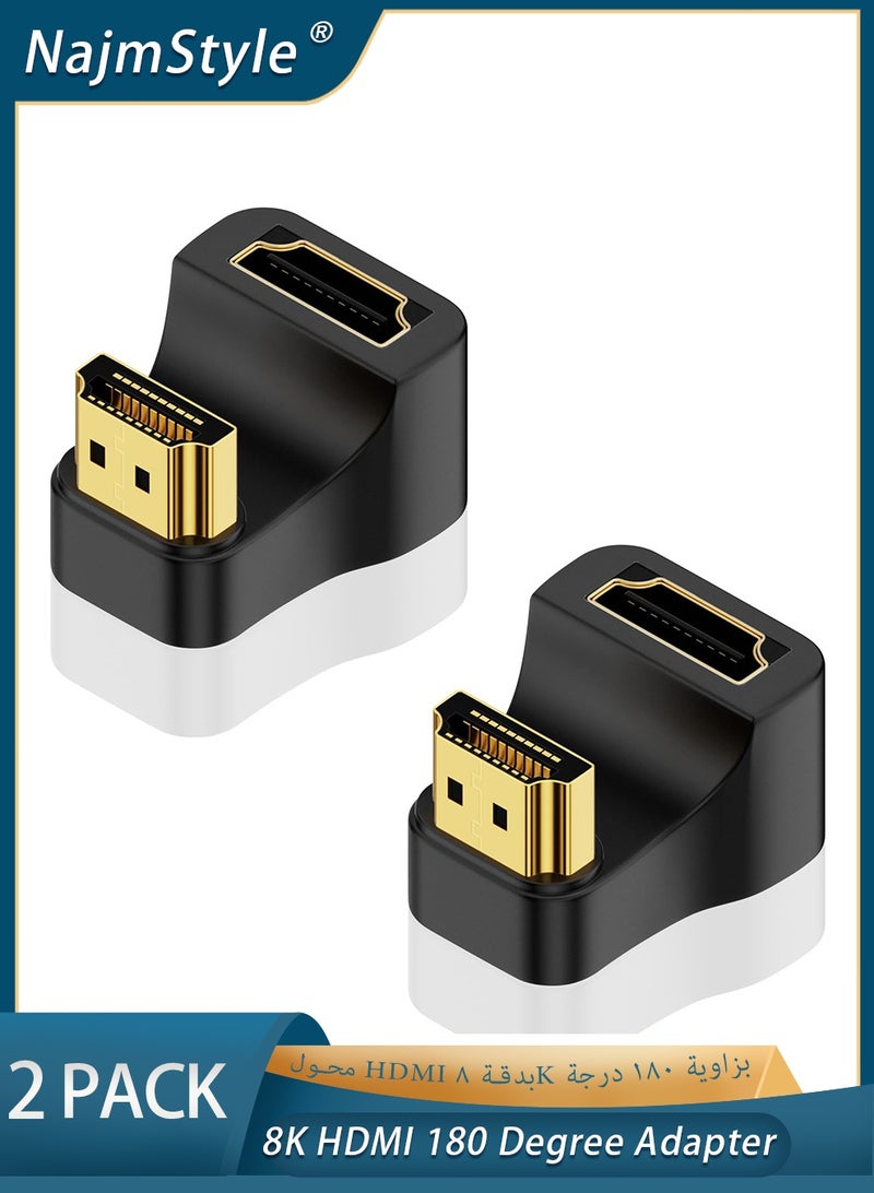 NajmStyle 8K HDMI 180 Degree Adapter, 8K@60Hz, 48Gbps, U Shaped Down Angle HDMI 2.1 Male to Female Extender Adapter with LED Light for HDTV, PS5, Laptop, Monitor, 2Pack - Image 1