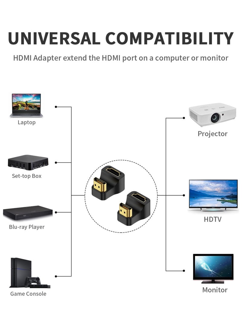 NajmStyle 8K HDMI 180 Degree Adapter, 8K@60Hz, 48Gbps, U Shaped Down Angle HDMI 2.1 Male to Female Extender Adapter with LED Light for HDTV, PS5, Laptop, Monitor, 2Pack - Image 5
