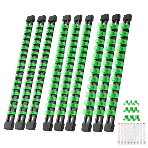 Reniteco 9-Piece Socket Organizer Set - 1/4-Inch x 48 Clips, 3/8-Inch x 45 Clips, 1/2-Inch x 36 Clips, Heavy Duty ABS Socket Holder, Premium Quality Socket Clip Rail Holder for Tool Box Drawer - Image 1
