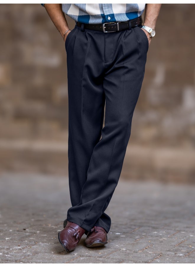 Maniac Maniac Mens Solid Navy Woven Fabric Korean Trouser  - Image 5