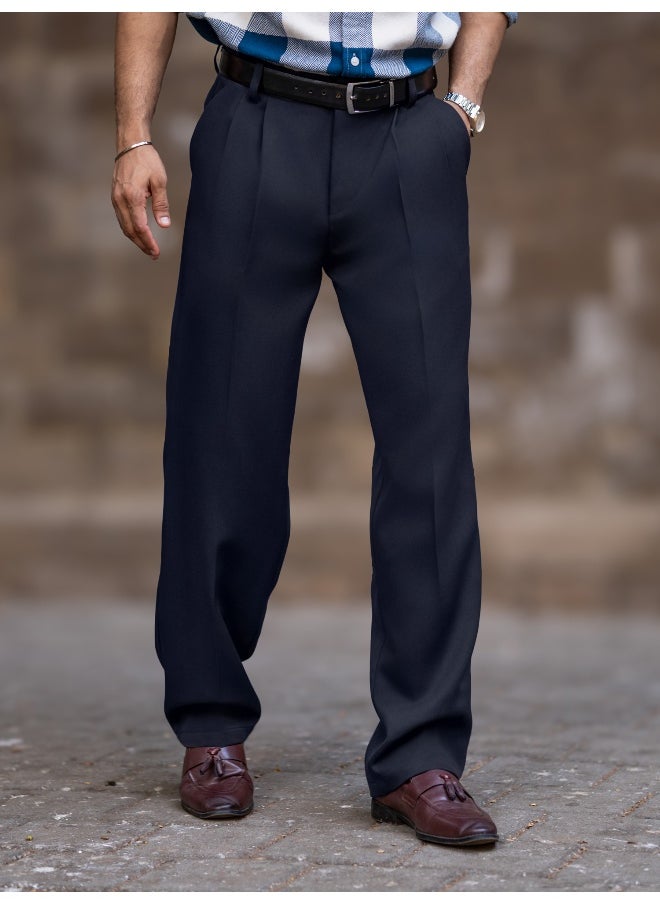Maniac Maniac Mens Solid Navy Woven Fabric Korean Trouser  - Image 1