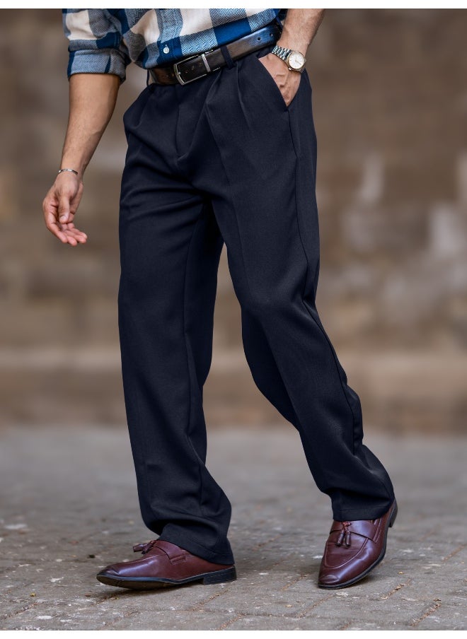 Maniac Maniac Mens Solid Navy Woven Fabric Korean Trouser  - Image 4