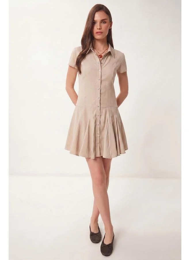 Lovely Istanbul Mini Modal Shirt Dress LUB0366 STONE.