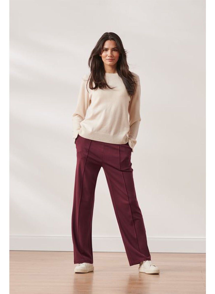 Tchibo Women Regular Fit Plain Stretchable Palazzo Pants, Maroon  - Image 1