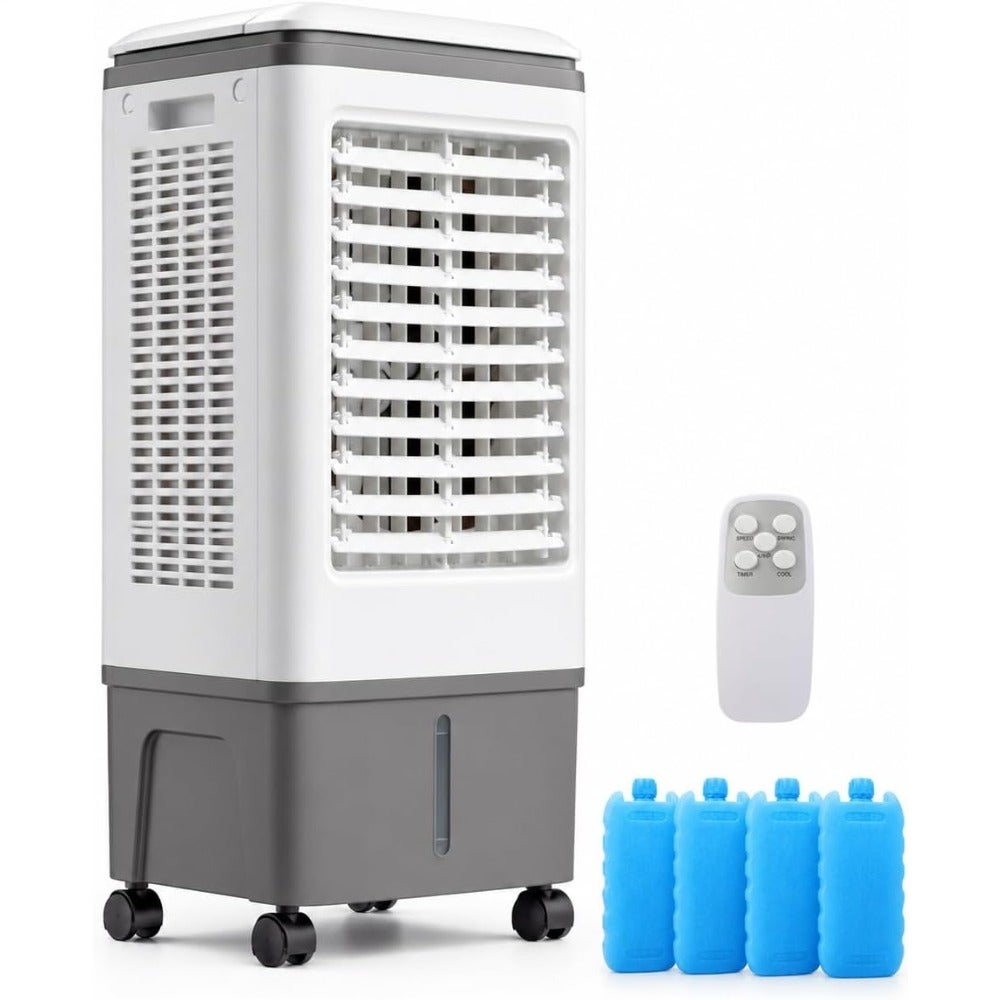 Evaporative Air Cooler for indoor use, plastic body, white, 3 modes 3 speeds 12H timer remote 30L tank fast cooling