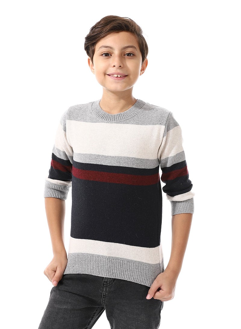 Andora Slip On Round Collar Boys Pullover_Grey & Navy Blue - Image 1