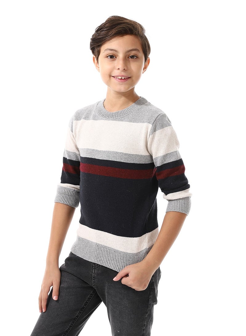 Andora Slip On Round Collar Boys Pullover_Grey & Navy Blue - Image 2