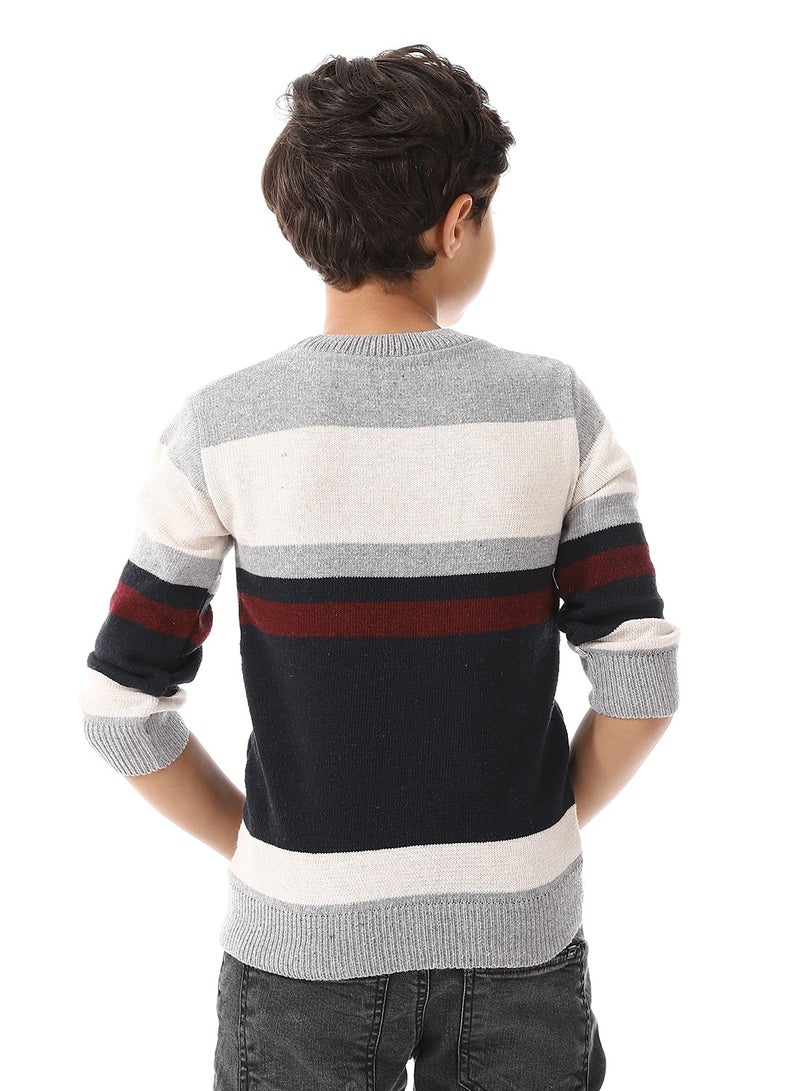 Andora Slip On Round Collar Boys Pullover_Grey & Navy Blue - Image 3