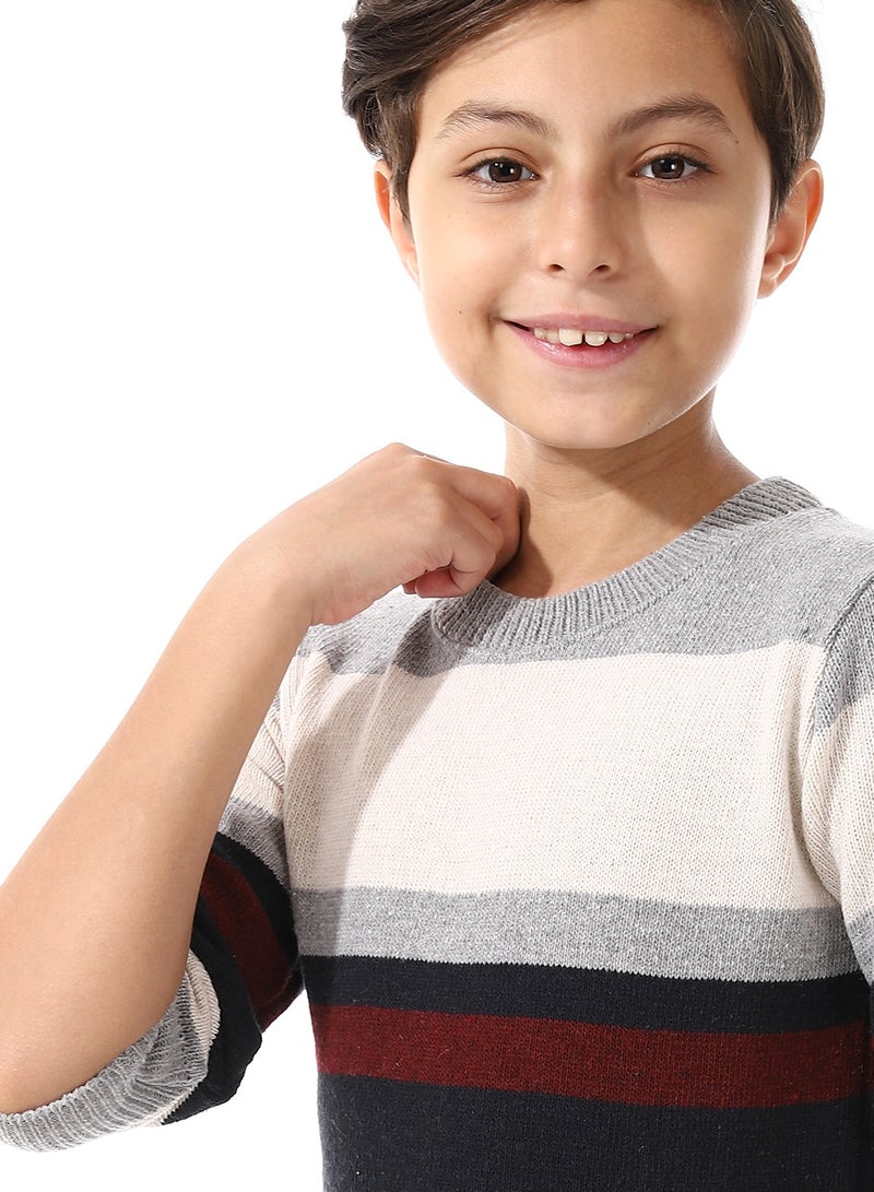 Andora Slip On Round Collar Boys Pullover_Grey & Navy Blue - Image 4