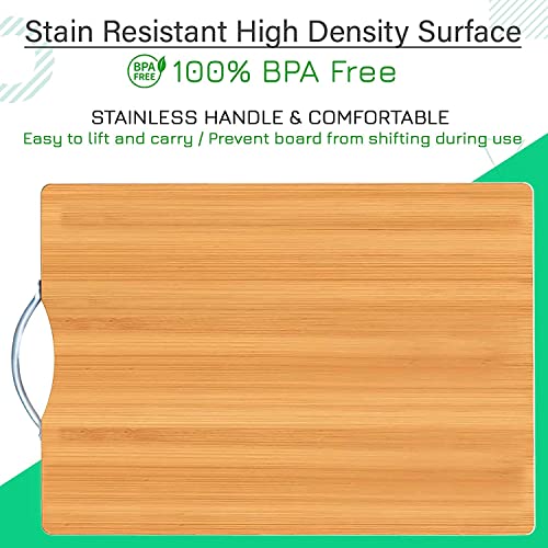 AB SALES Bamboo Wood Thick Cutting Board for Kitchen with a Stainless Steel Handle-Heavy Duty Stain Resistant Non Slip Waterproof Chopping Board - Durable Smooth Chopping, 30X20X1.8 cm - Image 5