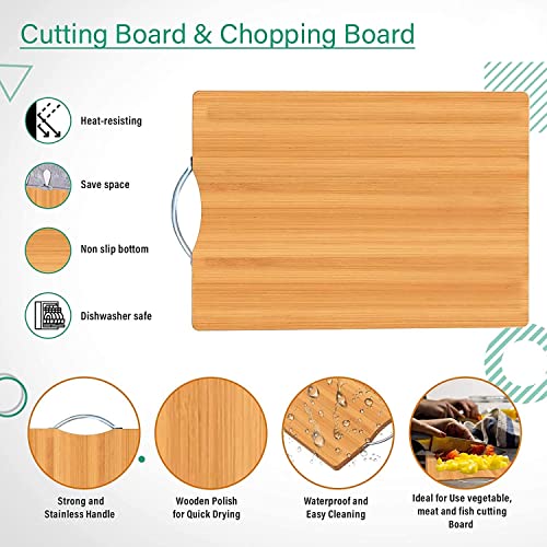 AB SALES Bamboo Wood Thick Cutting Board for Kitchen with a Stainless Steel Handle-Heavy Duty Stain Resistant Non Slip Waterproof Chopping Board - Durable Smooth Chopping, 30X20X1.8 cm - Image 4