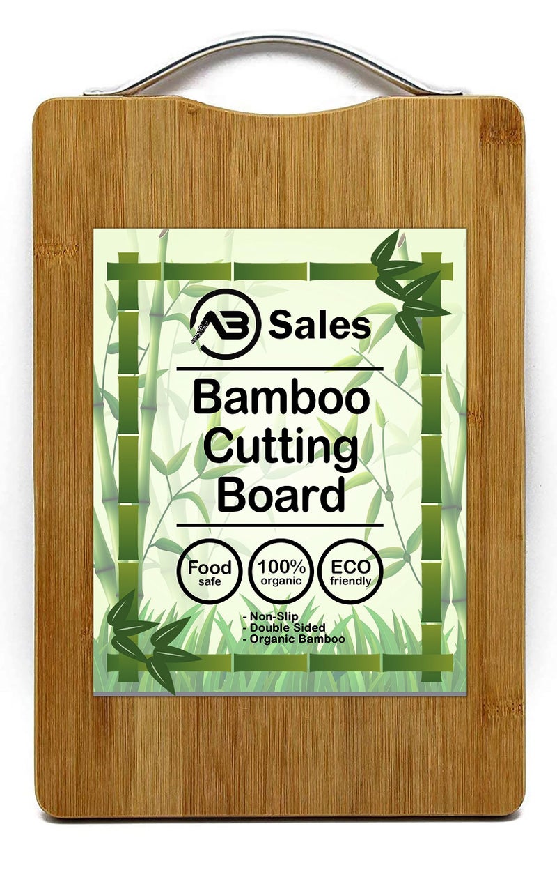 AB SALES Bamboo Wood Thick Cutting Board for Kitchen with a Stainless Steel Handle-Heavy Duty Stain Resistant Non Slip Waterproof Chopping Board - Durable Smooth Chopping, 30X20X1.8 cm - Image 1