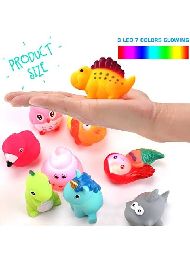 Liberty imports - Bath Toys 12 Pack Light Up Floating Rubber Animal Set ; Flashing Color Changing Led Light In Water With Duck Mesh Storage Bag - Image 1