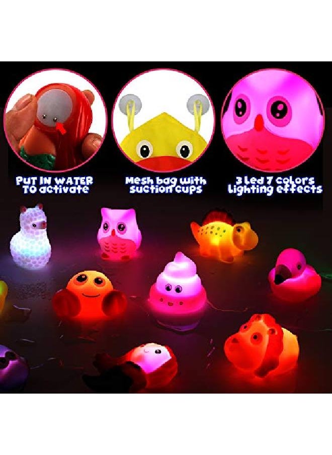Liberty imports - Bath Toys 12 Pack Light Up Floating Rubber Animal Set ; Flashing Color Changing Led Light In Water With Duck Mesh Storage Bag - Image 1