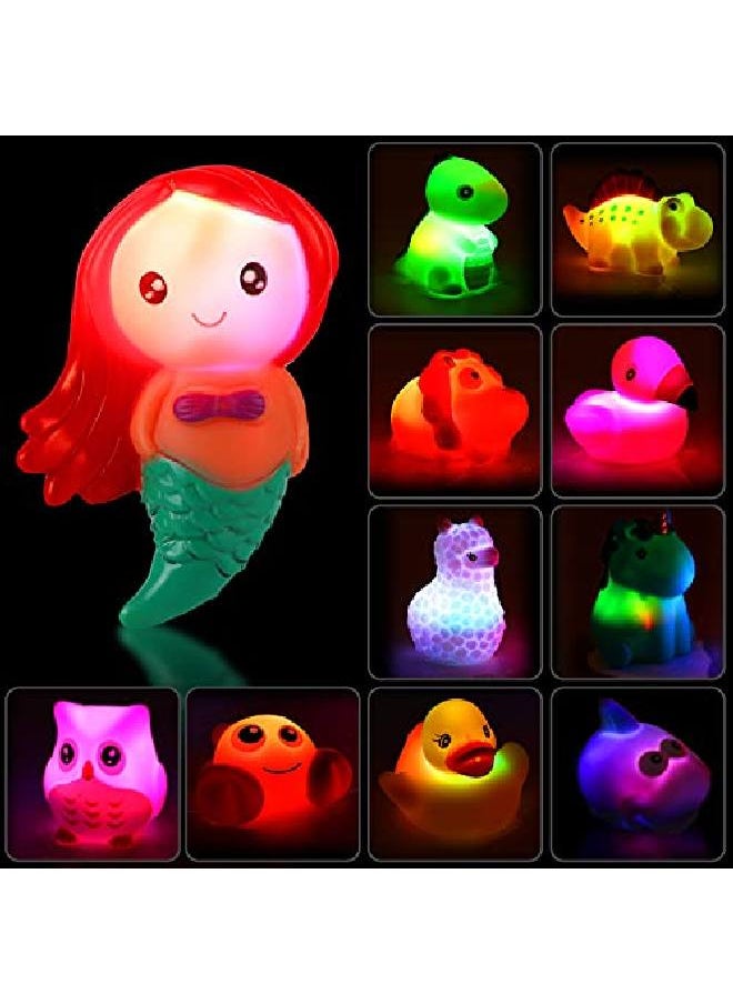 Liberty imports - Bath Toys 12 Pack Light Up Floating Rubber Animal Set ; Flashing Color Changing Led Light In Water With Duck Mesh Storage Bag - Image 1