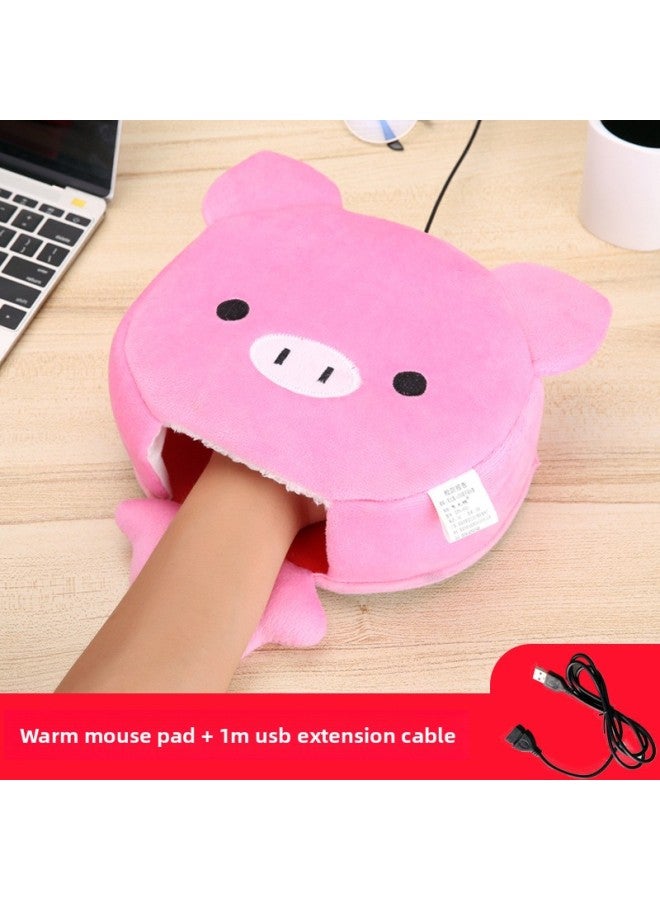 # Z Winter Heating Hand Warming Mouse Pad With Wrist Bracer Winter Mouse Cover Warm Computer Men's Fleece-lined Thickened Gloves L-Pattern:Pink + 1m Usb Extension Cable  - Image 1
