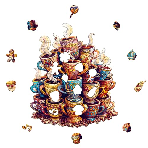 SECOGM Wooden Puzzles for Adults Coffee Dream Wood Puzzles Adult Unique Animal Shape Wooden Jigsaw Puzzles for Adults Birthday Gifts for Puzzle Lovers Family 114 96in 200 Pieces - Image 5