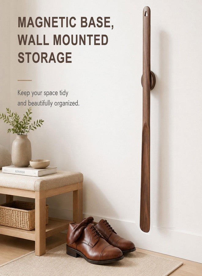 Geelin 2 Pcs 29.5" Magnetic Shoehorn, Long Wooden Shoe Horn Long Handle Shoehorn for Seniors Men Women, Magnetic Base Wall Mounted Dressing Stick for Elderly Limited Mobility (Walnut) - Image 3