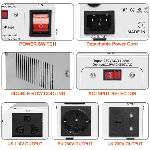 Yinleader 110V to 220V OR 220V to 110V Voltage Converter Step Up/Down Transformer 800W with US/UK/EU Power Cords - Image 2