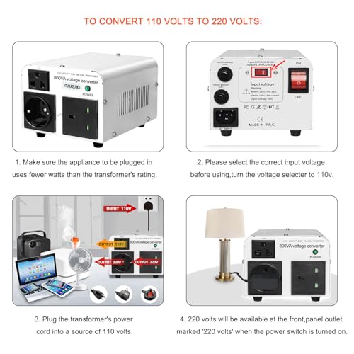 Yinleader 110V to 220V OR 220V to 110V Voltage Converter Step Up/Down Transformer 800W with US/UK/EU Power Cords - Image 4