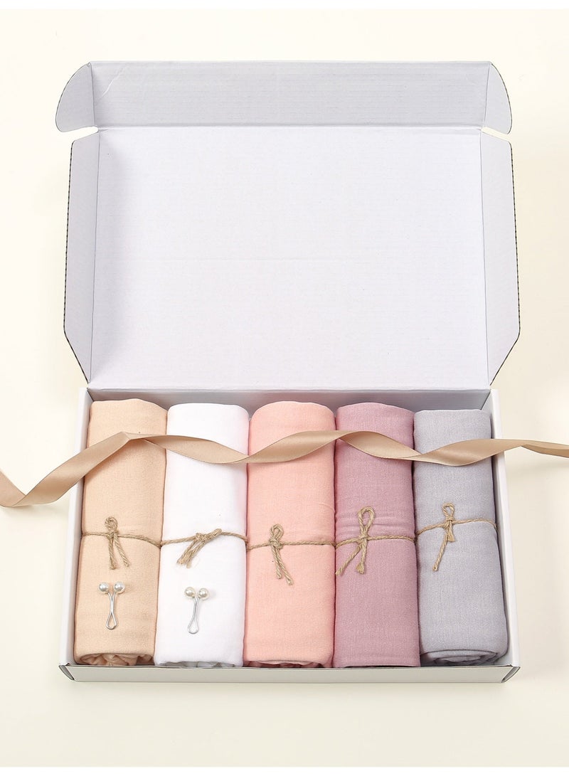 5PCS النساء جيرسي الحجاب الأوشال الموضة طويلة عادية المسلمين رأس الأوشال لف الأوشال، مجموعة صندوق الهدايا - Image 2