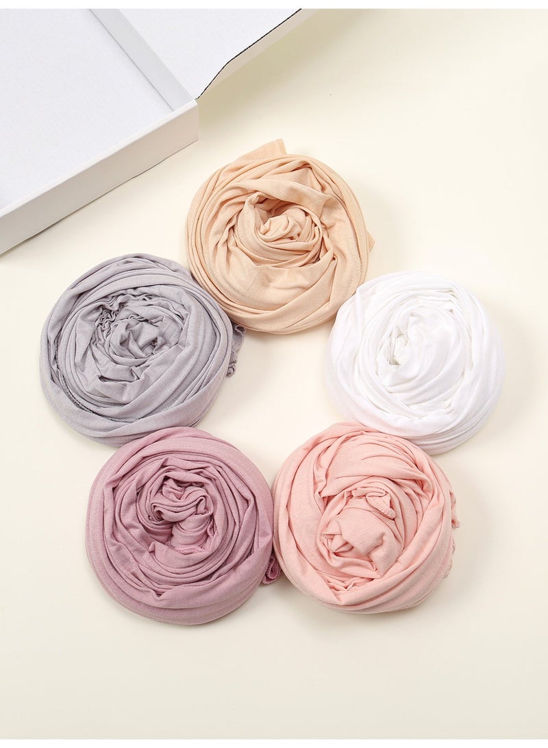 5PCS النساء جيرسي الحجاب الأوشال الموضة طويلة عادية المسلمين رأس الأوشال لف الأوشال، مجموعة صندوق الهدايا - Image 4