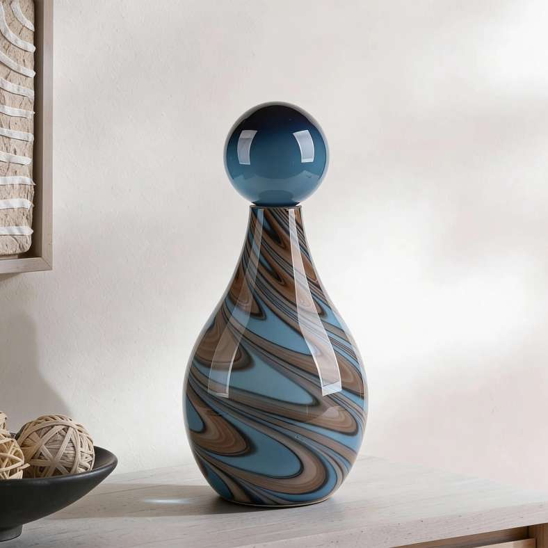 Pan Home Peziza Glass Marbled Decanter Vase 16.5x16.5x35.5cm - Blue - 112DLH9900133 - Image 1