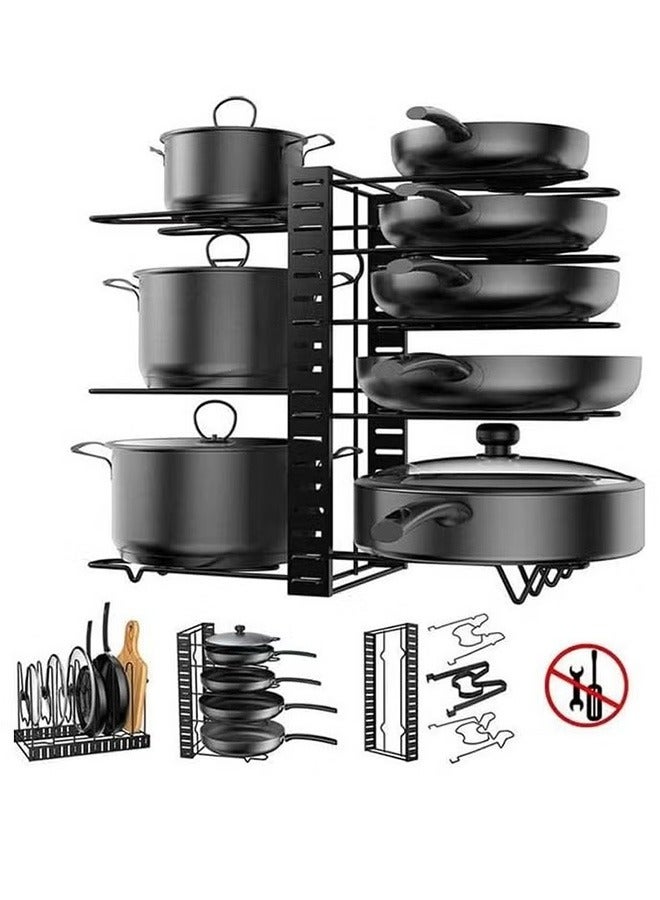 8-Layer Adjustable Pot Lid Rack, Pot Rack, Cookware Pot Lid Rack, Black - Image 2