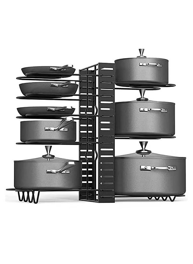 8-Layer Adjustable Pot Lid Rack, Pot Rack, Cookware Pot Lid Rack, Black - Image 1