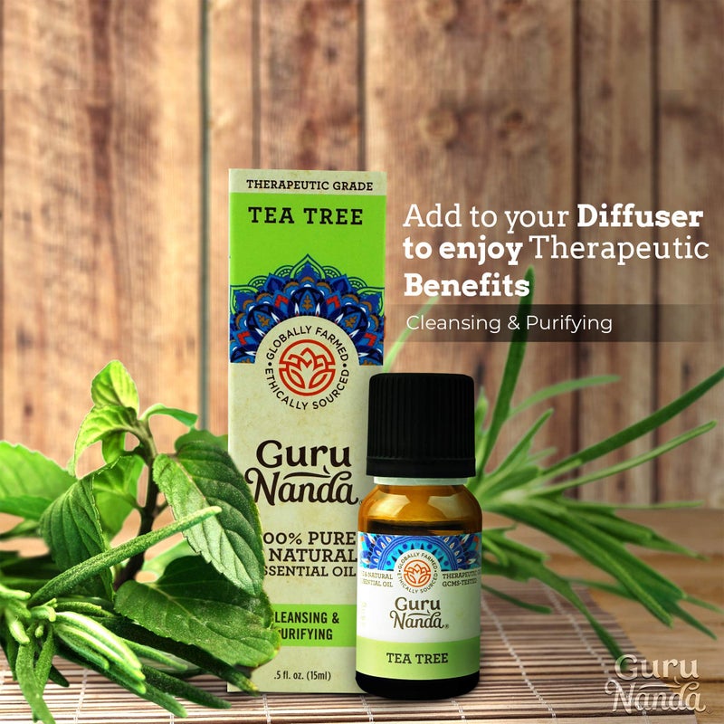 GuruNanda Tea Tree Essential Oil (2x0.5 Fl Oz) - 100% Pure, Undiluted Aromatherapy Oil for Diffusers, Massage, DIY Recipes, Helps in Skin & Hair Care - Image 3