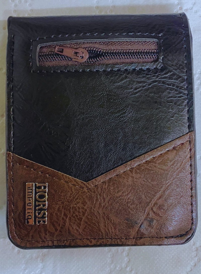 Men's Wallet - Genuine Leather Bifold - Gift for Men, Large Capacity Wallets with Coin Pocket, Unique Design (Brown and Black)  - Image 2
