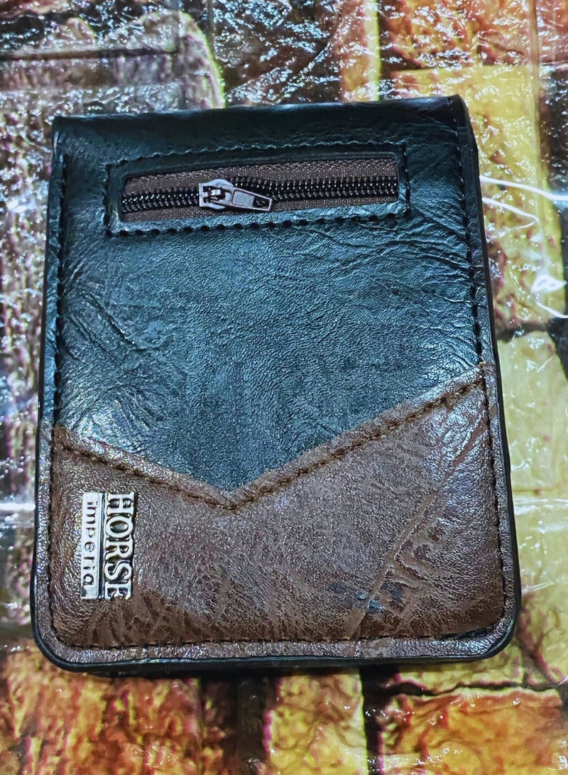 Men's Wallet - Genuine Leather Bifold - Gift for Men, Large Capacity Wallets with Coin Pocket, Unique Design (Brown and Black)  - Image 1