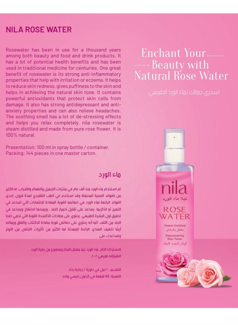 NILA Pure Rose Water 100ml – Natural Hydrating Toner for Sensitive Skin & Pore Tightening - Image 3