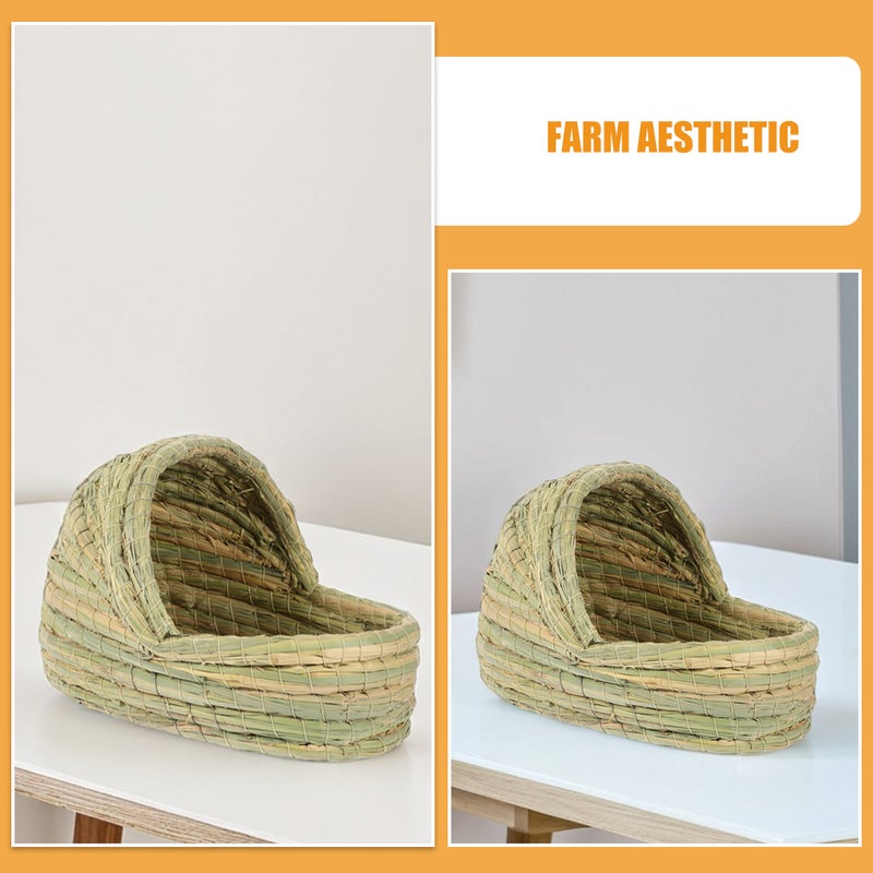 Bird Nest Cage: Woven Small Animal Breeding Nest Bed Bird House Cage Accessories for Parrot Beige - Image 2