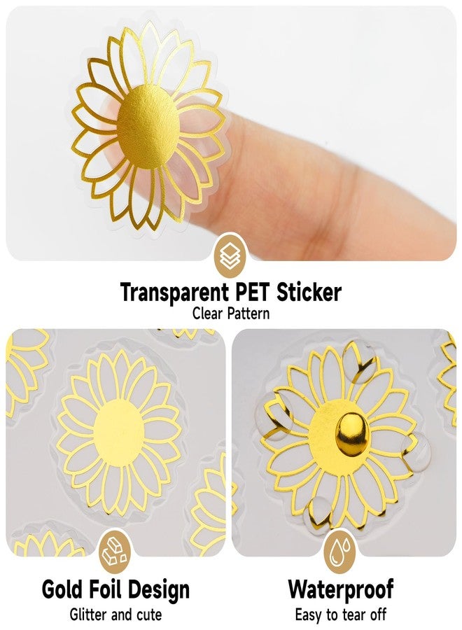 joycraft 420Pcs Sunflower Stickers, 1.4 inches Gold Foil Sunflower Stickers, Clear Self-Adhesive Labels, Flower Labels for Gift Wrapping Baby Shower Wedding Party Favor - Image 3