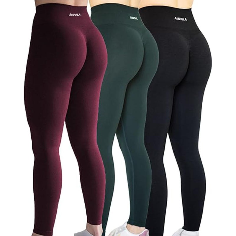 AUROLA Seamless Scrunch Legging Women Yoga Pants 78 Tummy Control Workout Fitness Active Legging S BlackPonderosa GreenBlack Cherry - Image 2