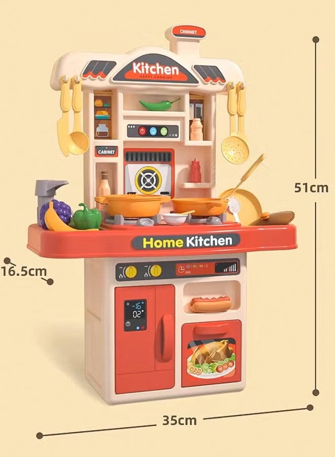 Kitchen Playset for Kids,51cm High Kitchen Pretend Play Toy Set with Realistic Lights and Sounds,Simulation of Spray and Play Sink,Fruit Vegetable Tea Playset and Cookware Set Fruit,31Pcs Fashion Kitchen Toys Set, Kitchen Sink Toys with Flowing Water for 3+ Year Old Boys and Girls,Pink - Image 2