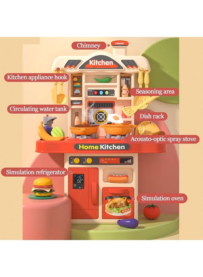 Kitchen Playset for Kids,51cm High Kitchen Pretend Play Toy Set with Realistic Lights and Sounds,Simulation of Spray and Play Sink,Fruit Vegetable Tea Playset and Cookware Set Fruit,31Pcs Fashion Kitchen Toys Set, Kitchen Sink Toys with Flowing Water for 3+ Year Old Boys and Girls,Pink - Image 4