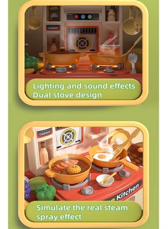 Kitchen Playset for Kids,51cm High Kitchen Pretend Play Toy Set with Realistic Lights and Sounds,Simulation of Spray and Play Sink,Fruit Vegetable Tea Playset and Cookware Set Fruit,31Pcs Fashion Kitchen Toys Set, Kitchen Sink Toys with Flowing Water for 3+ Year Old Boys and Girls,Pink - Image 5