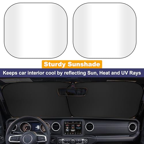 EcoNour 2-Piece Windshield Sun Shade for Jeep, Offers Complete Automotive Sun Protection, Foldable Jeep Windshield Shade Suits Wrangler, Compass, Gladiator & Renegade, (X-Small 18 in x 26 in) - Image 2