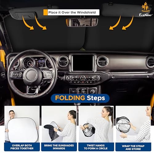 EcoNour 2-Piece Windshield Sun Shade for Jeep, Offers Complete Automotive Sun Protection, Foldable Jeep Windshield Shade Suits Wrangler, Compass, Gladiator & Renegade, (X-Small 18 in x 26 in) - Image 5